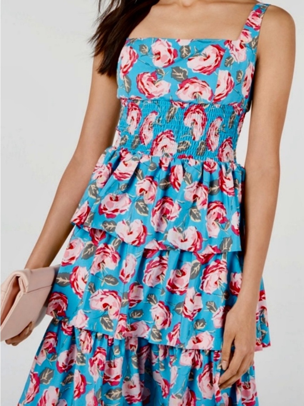 Betsey Johnson Blue/pink Floral Tiered and ruffled Midi Dress, vintage